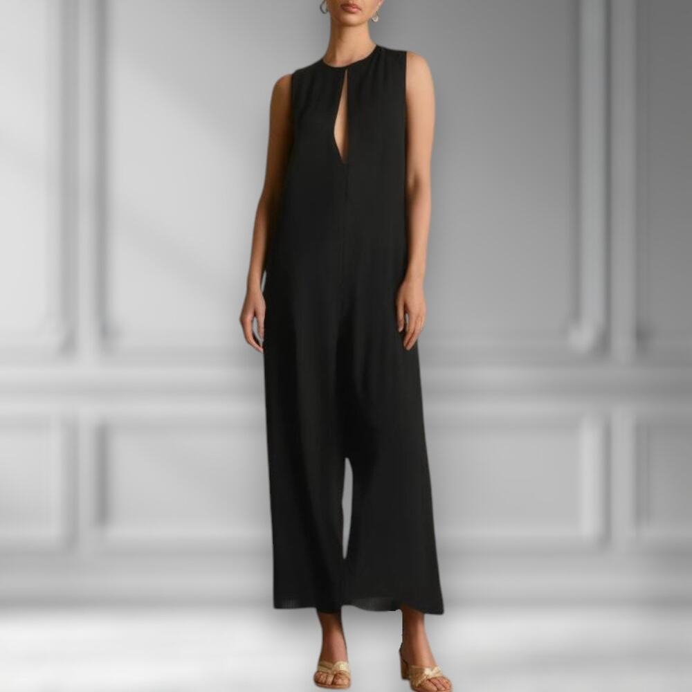 The Row Women's 6 Sleeveless Silk‎ Jumpsuit Solid Black Wide Leg Quiet Luxury